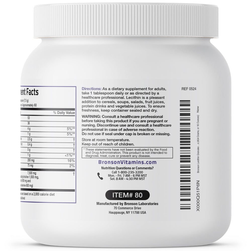 Bronson Lecithin Granules packaging with branding and features