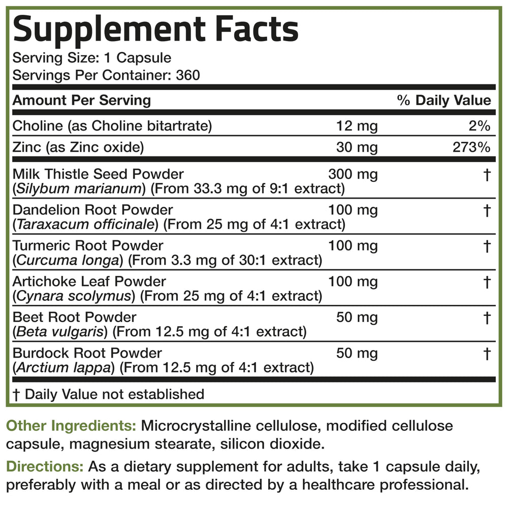 Allergen statement on Liver Detox bottle stating contains flowers and ragweed allergy warning