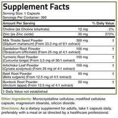 Allergen statement on Liver Detox bottle stating contains flowers and ragweed allergy warning