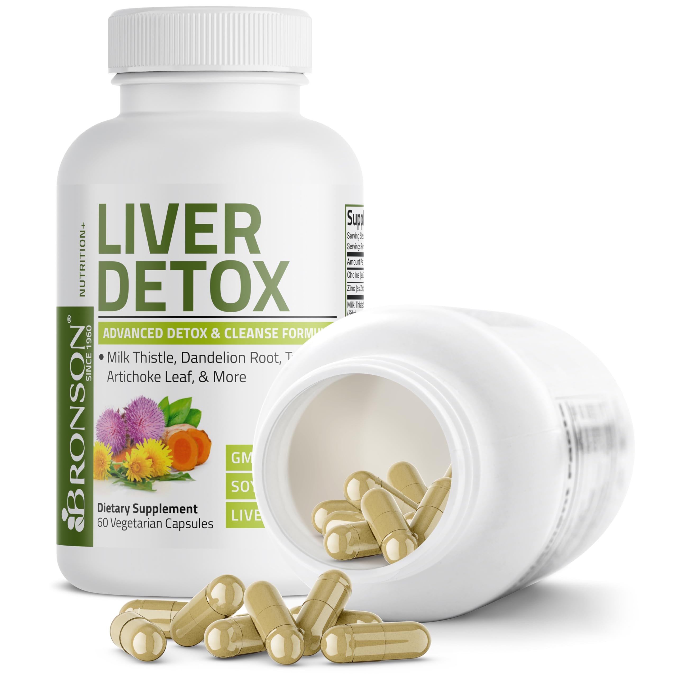 Detailed label showing ingredients of Bronson Liver Detox