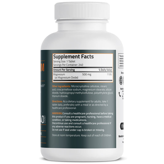 Supplement facts panel for Bronson Magnesium 500 mg