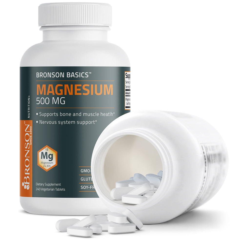 Close-up of a 500 mg magnesium tablet