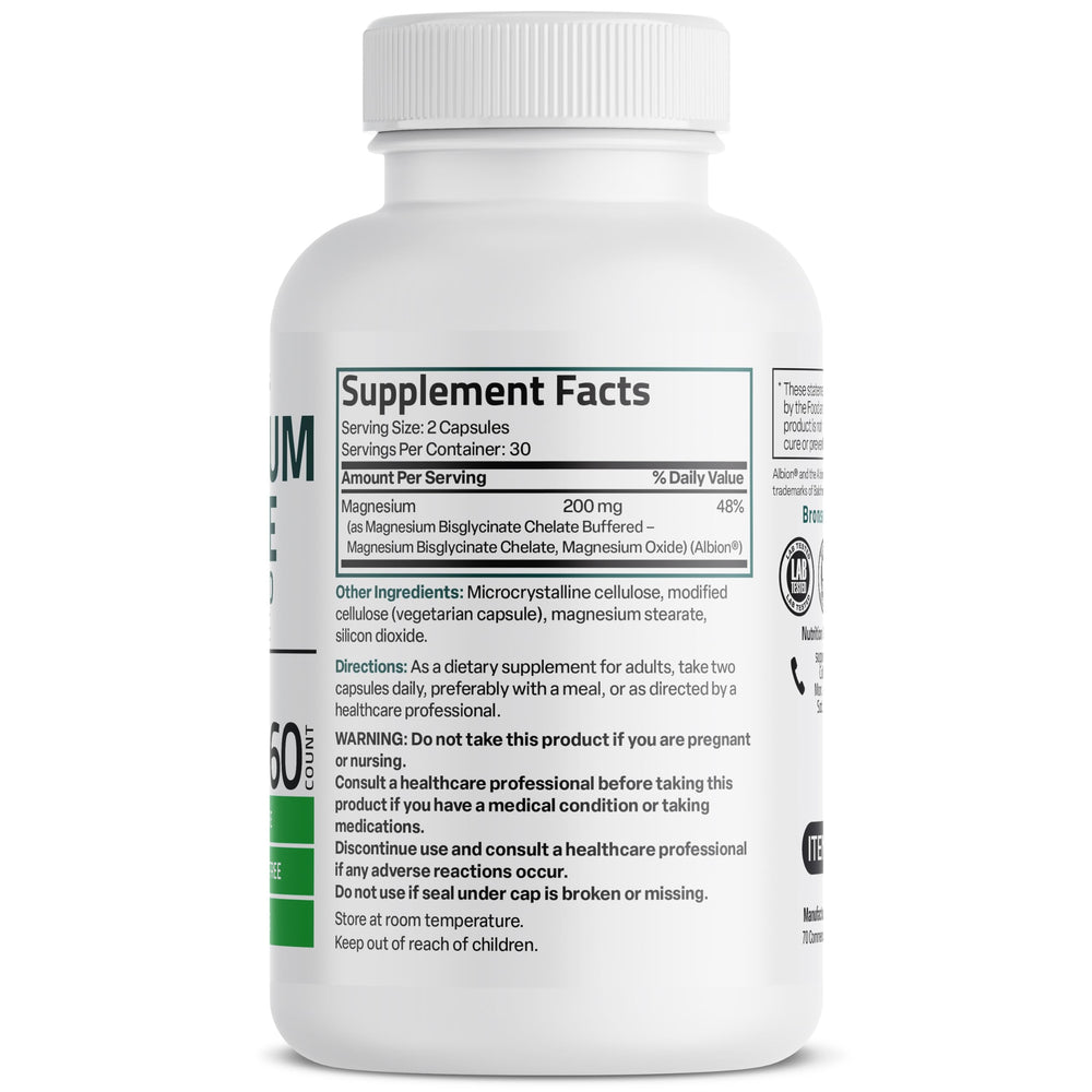 Bronson Magnesium Glycinate 200 mg bottle side view