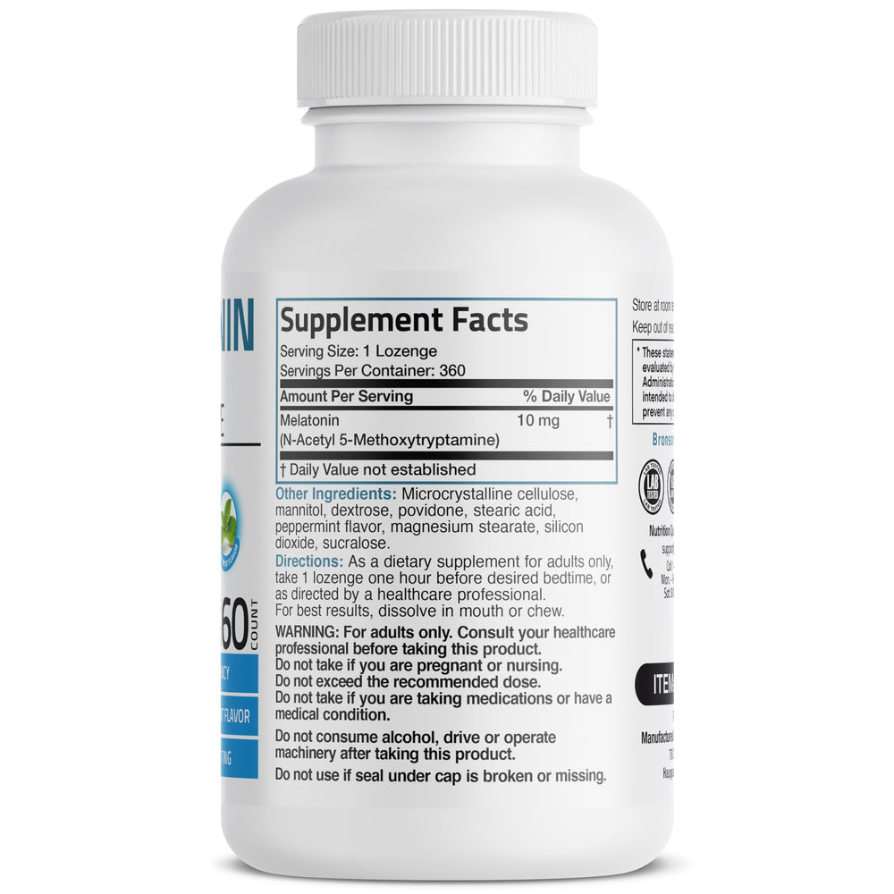 Close-up of Bronson Melatonin fast-dissolve peppermint tablets