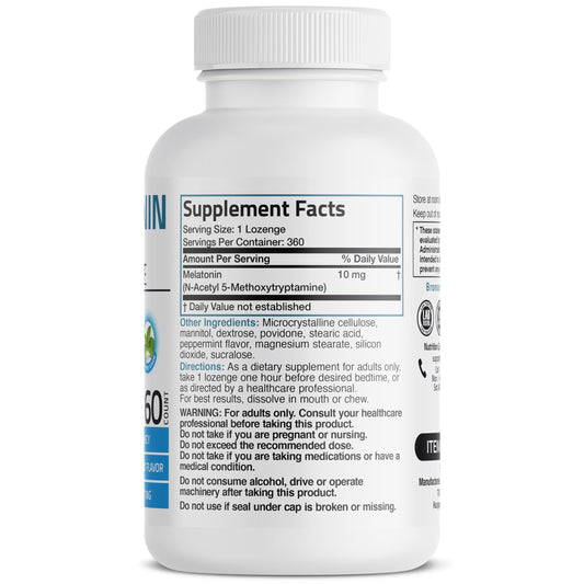 Close-up of Bronson Melatonin fast-dissolve peppermint tablets