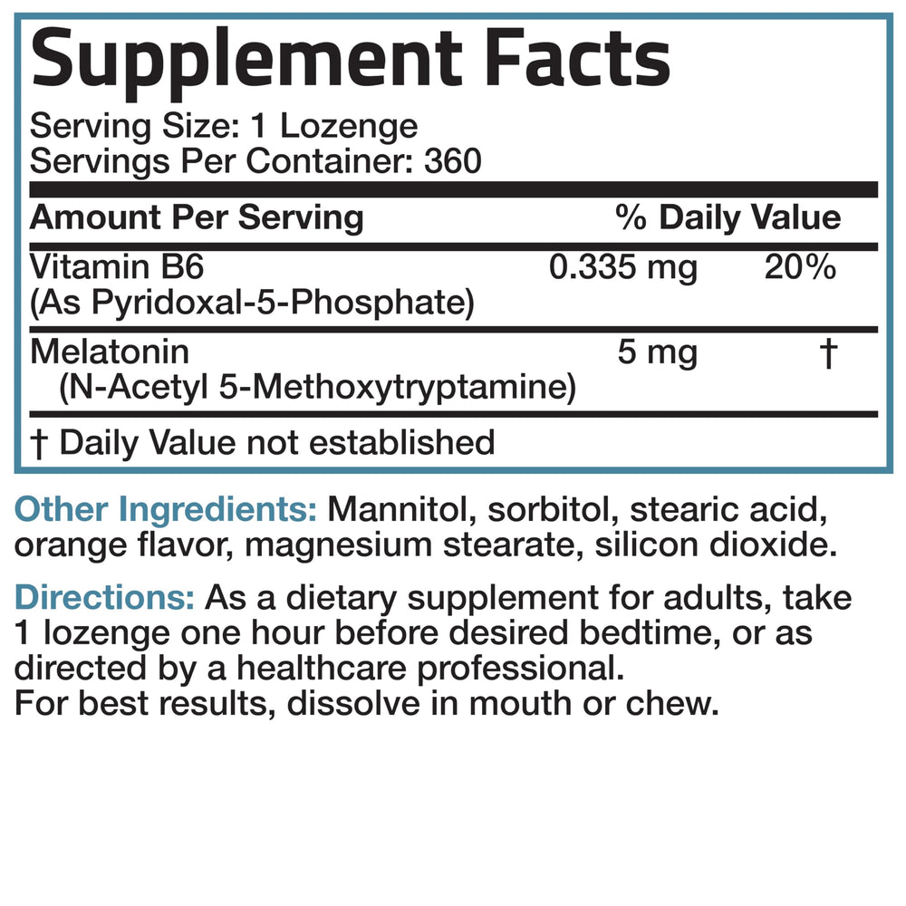 Bottle with Bronson Melatonin lozenges 5mg 360-count packaging