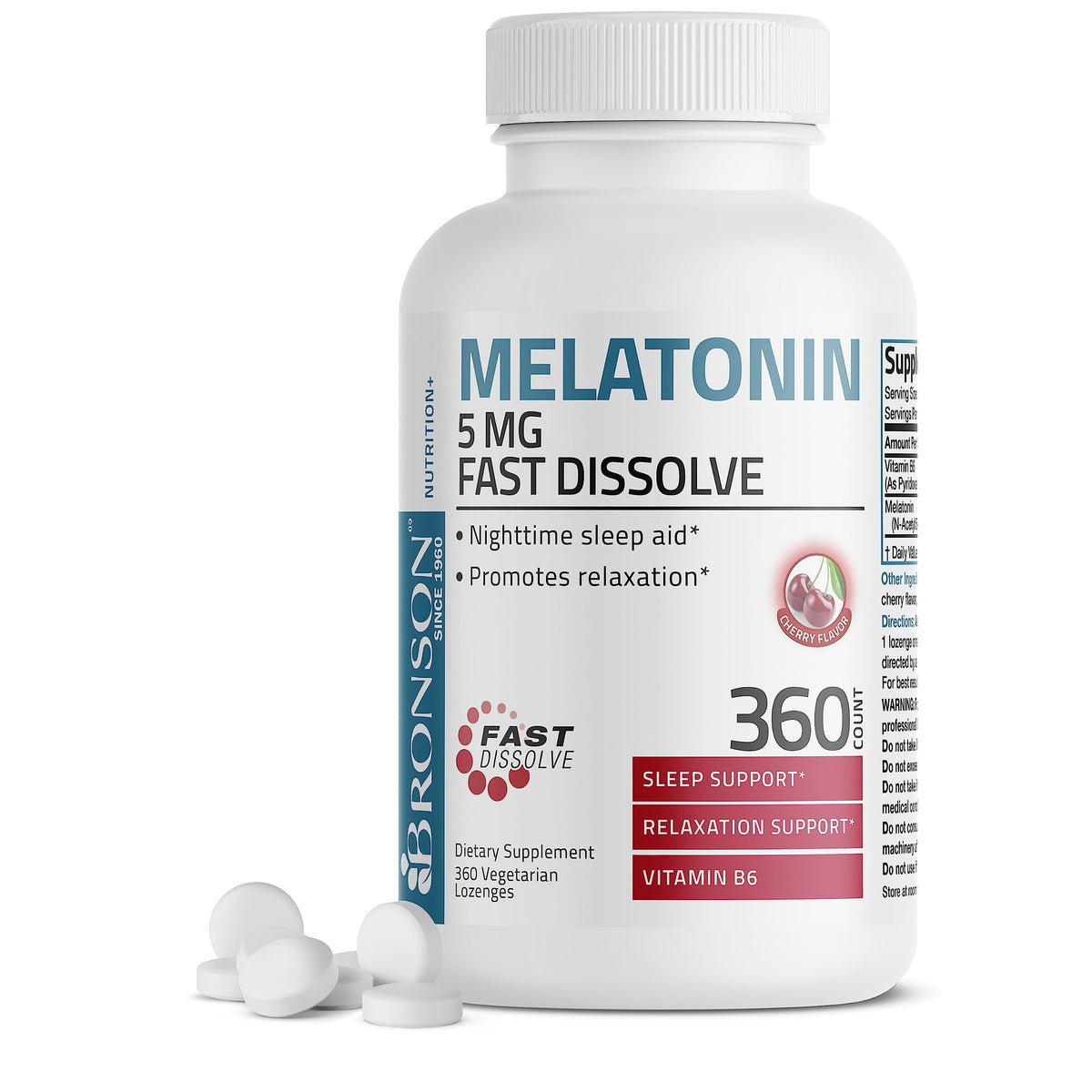Bronson Melatonin 5mg fast-dissolve cherry bottle
