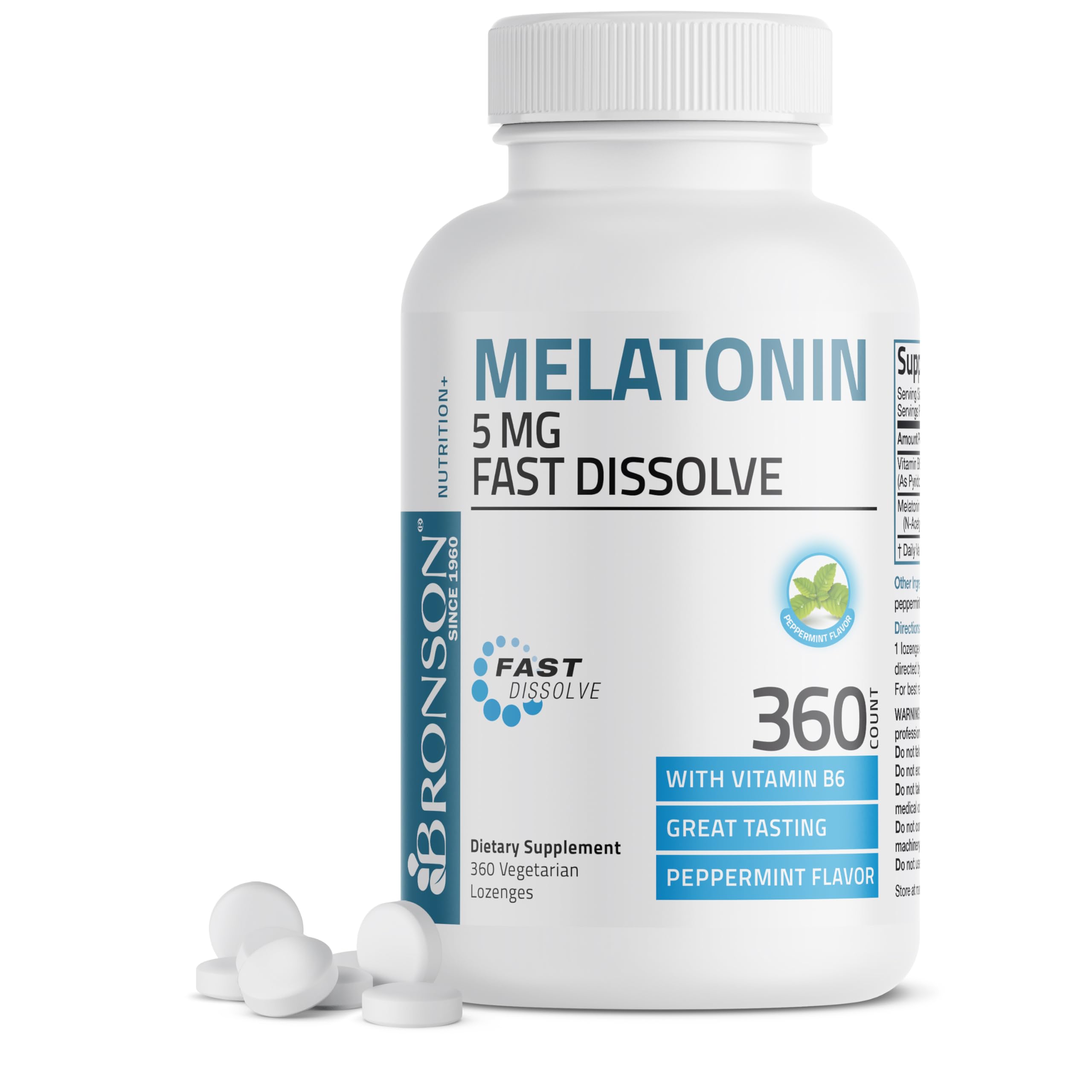 Bronson Melatonin 5mg fast-dissolve peppermint lozenges bottle