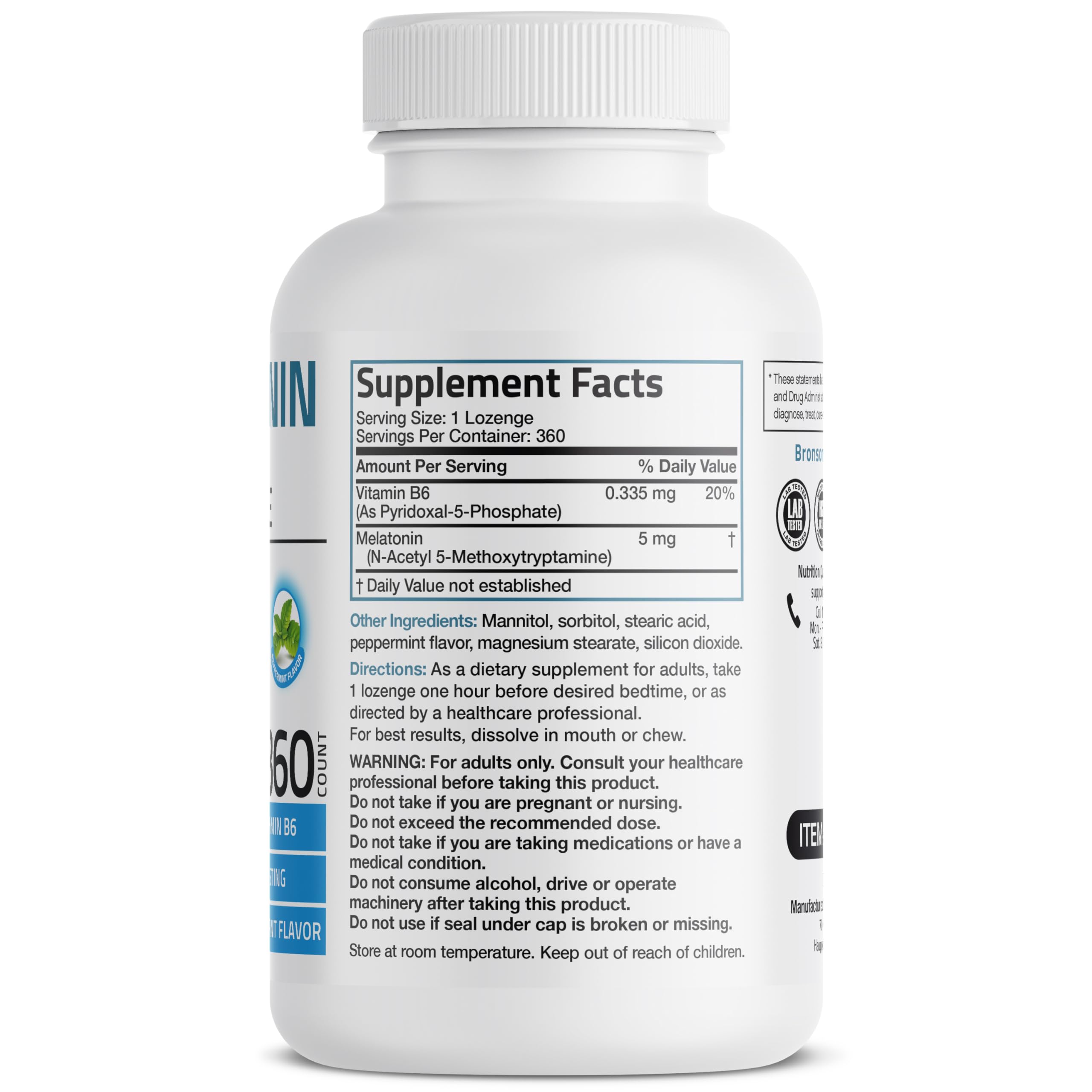 Close-up of Bronson Melatonin 5mg peppermint lozenges