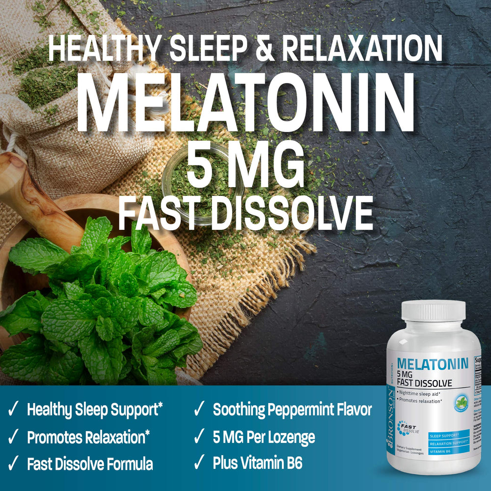Bronson Melatonin lozenges with Vitamin B6 label highlighting ingredients