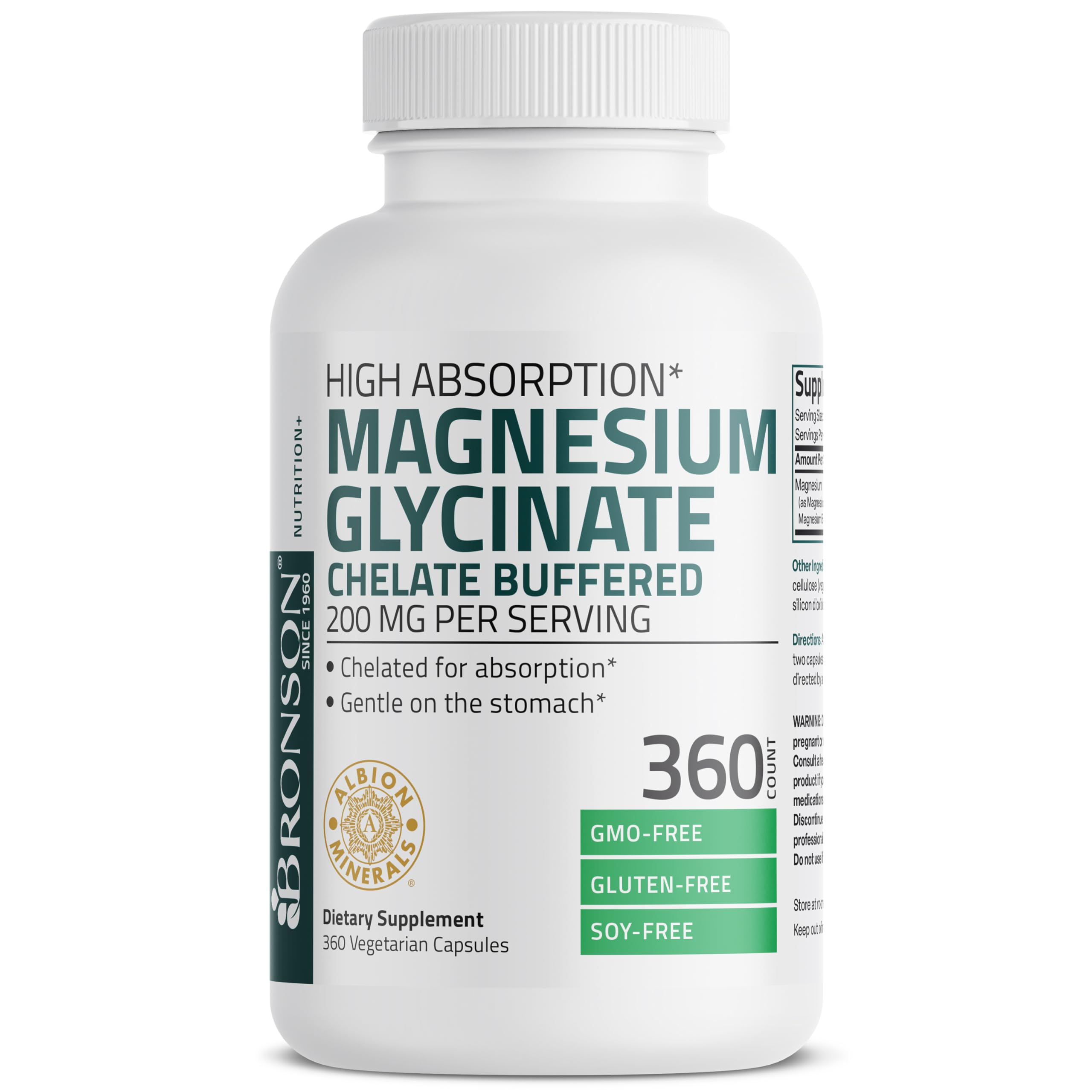 Non-GMO and gluten-free certification on Bronson Magnesium Glycinate
