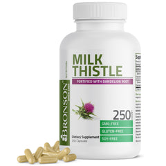 Front view of Bronson Milk Thistle Silymarin Marianum & Dandelion Root bottle