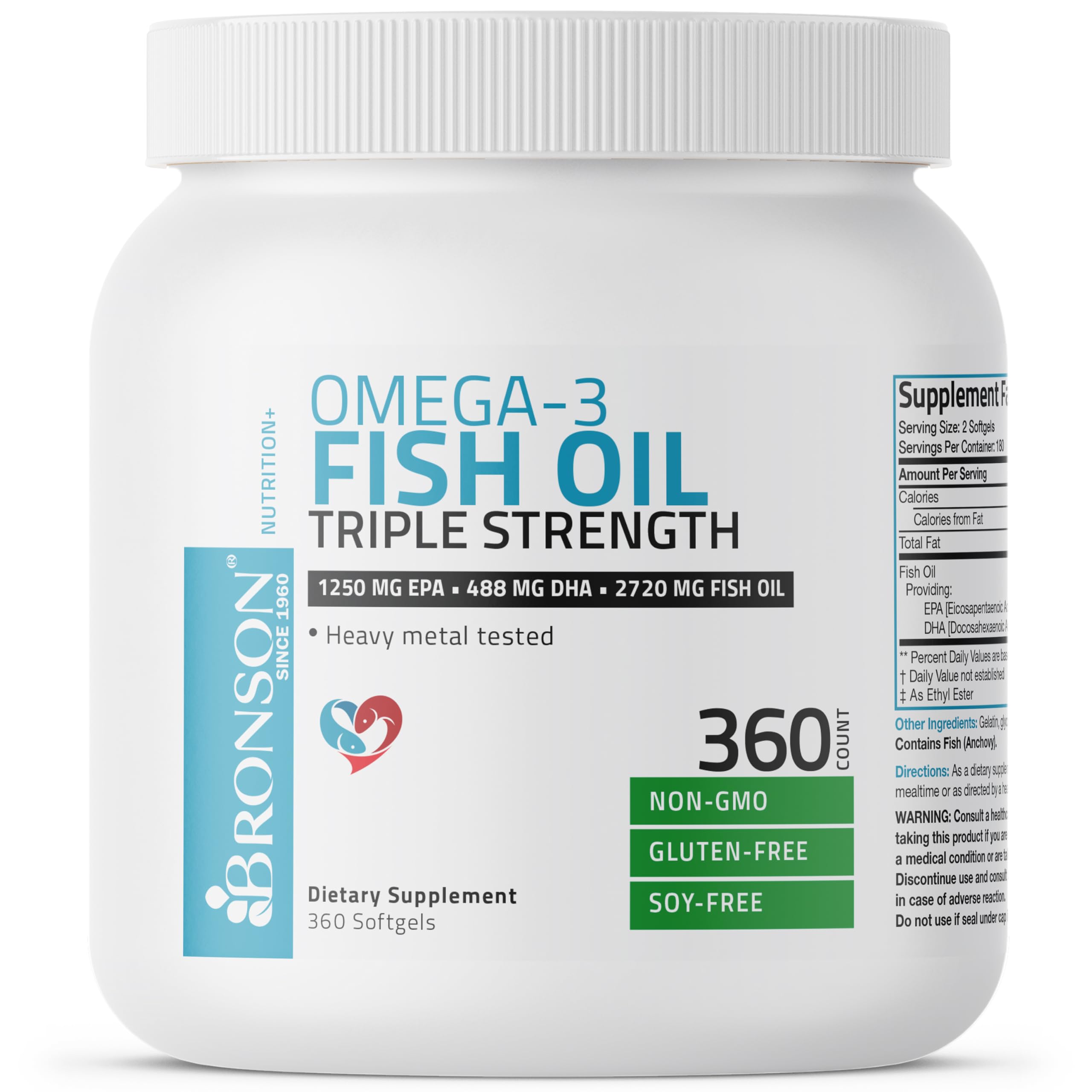 Bronson Omega-3 Fish Oil Triple Strength label showing EPA and DHA information
