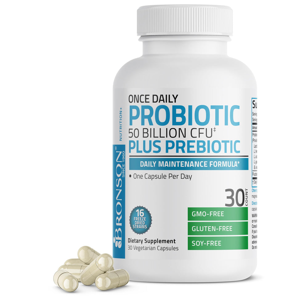 Bronson Once Daily Probiotic bottle with 30 vegetarian capsules
