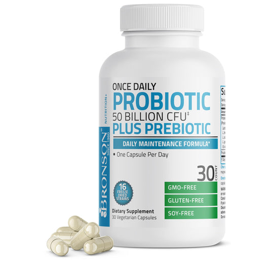 Bronson Once Daily Probiotic bottle with 30 vegetarian capsules