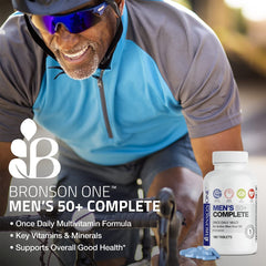 Bronson ONE Daily Men's 50+ bottle back with supplement facts
