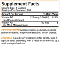 Front packaging of Bronson Vitamin K2 and D3 bottle