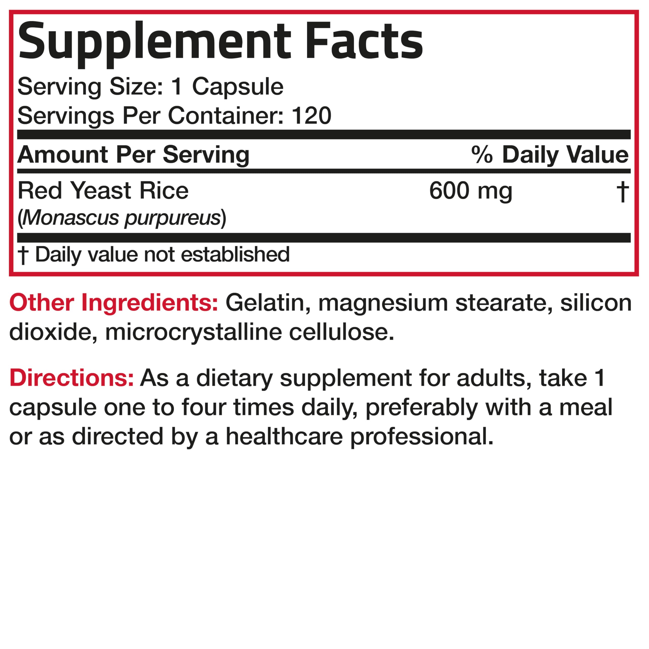 Bronson Red Yeast Rice 120 capsules packaging on shelf