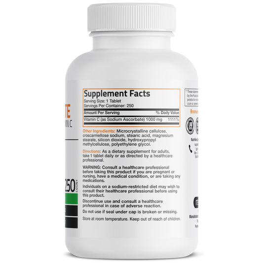Bronson Sodium Ascorbate 1000 mg tablets packaging back