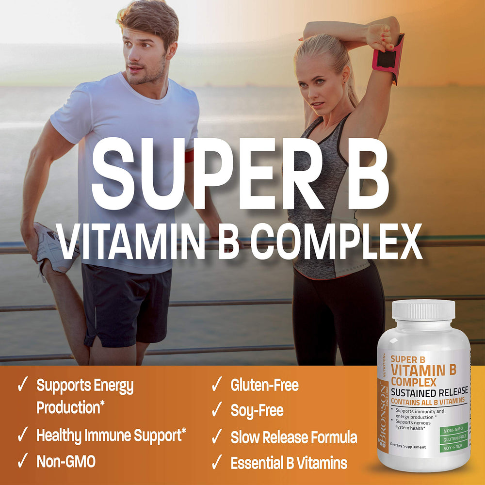 B vitamins B1, B2, B3, B6, B9, B12 on bottle