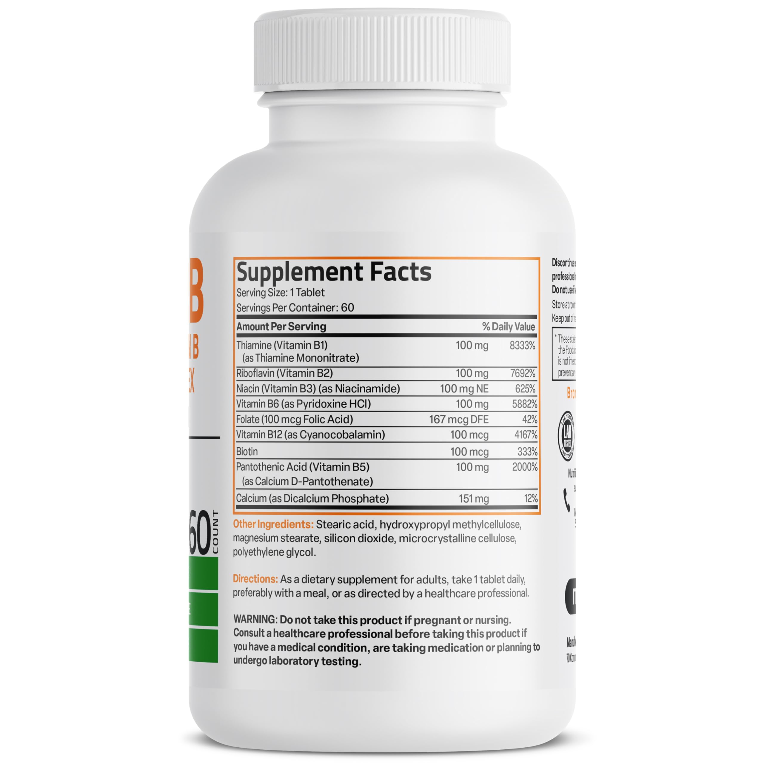 Close-up of B vitamins listed on Bronson label