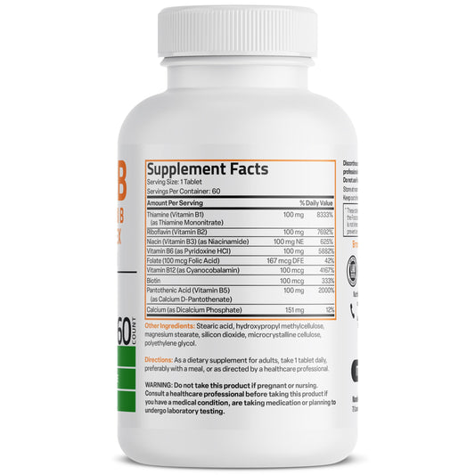 Close-up of B vitamins listed on Bronson label