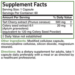 Bronson Tart Cherry Extract with Celery Seed capsules – back view showing 60 capsules