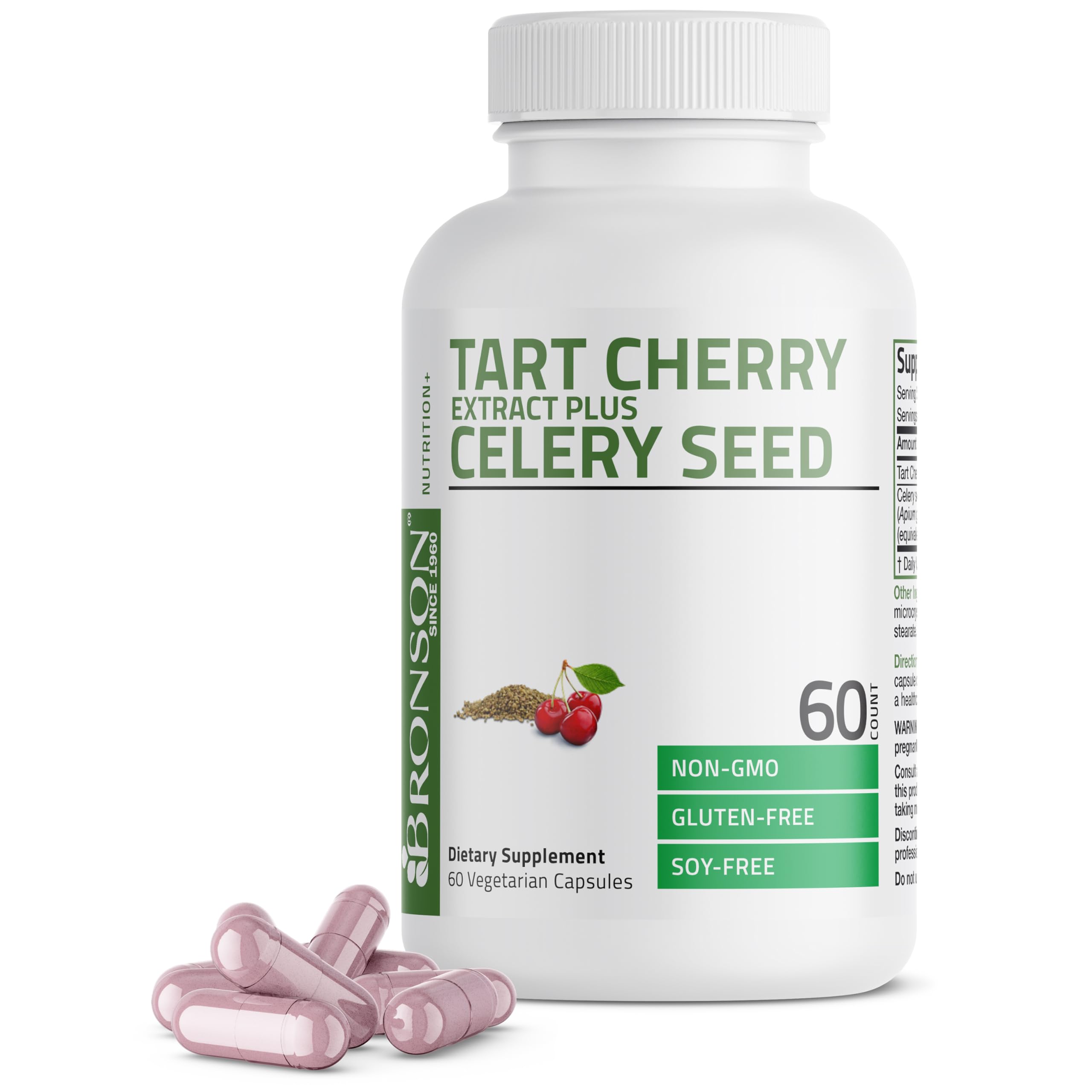 Bronson Tart Cherry Extract with Celery Seed capsules bottle – front label