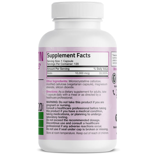 Close-up of Bronson Ultra Biotin 10,000 mcg bottle