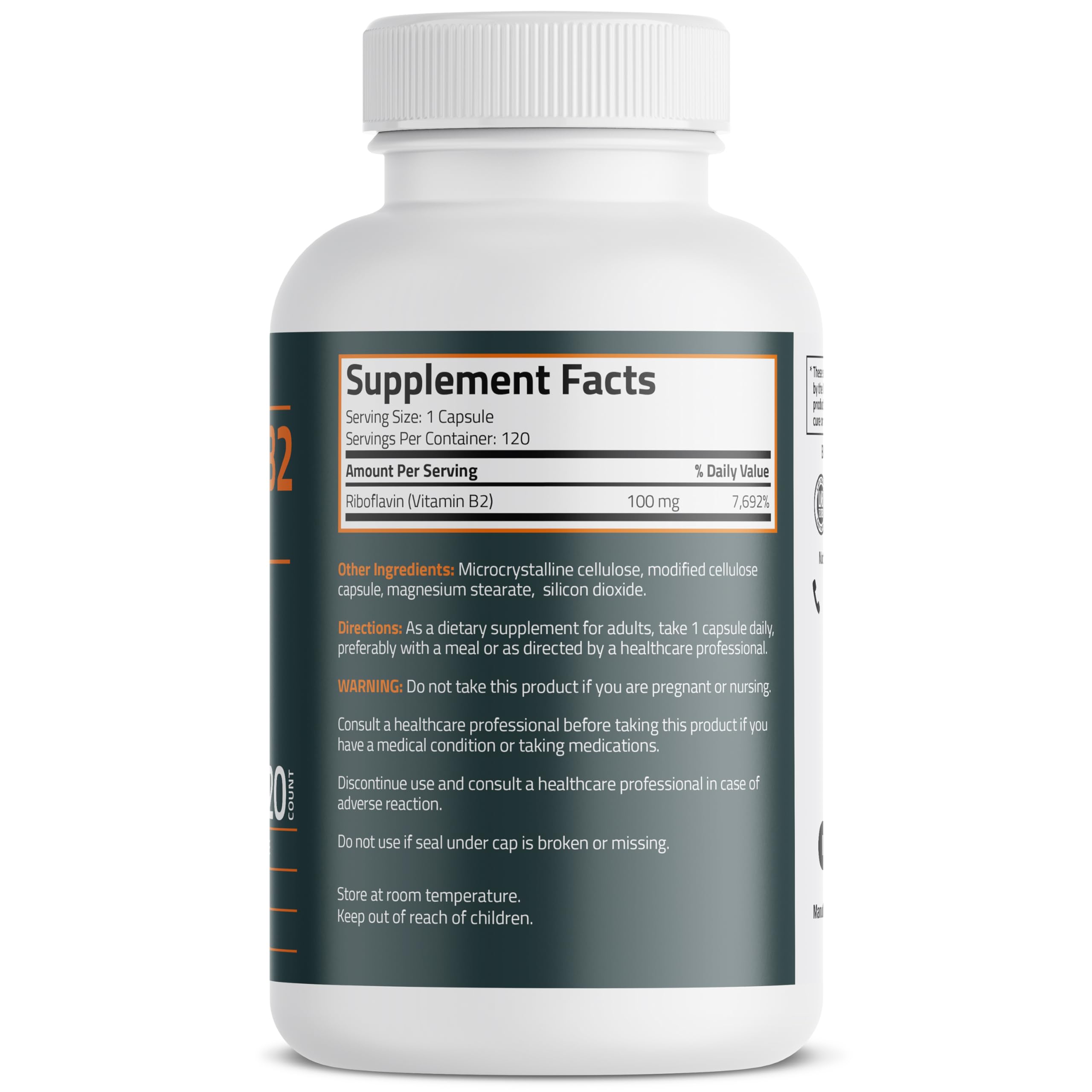 Close-up of Vitamin B2 100 mg vegetarian capsule