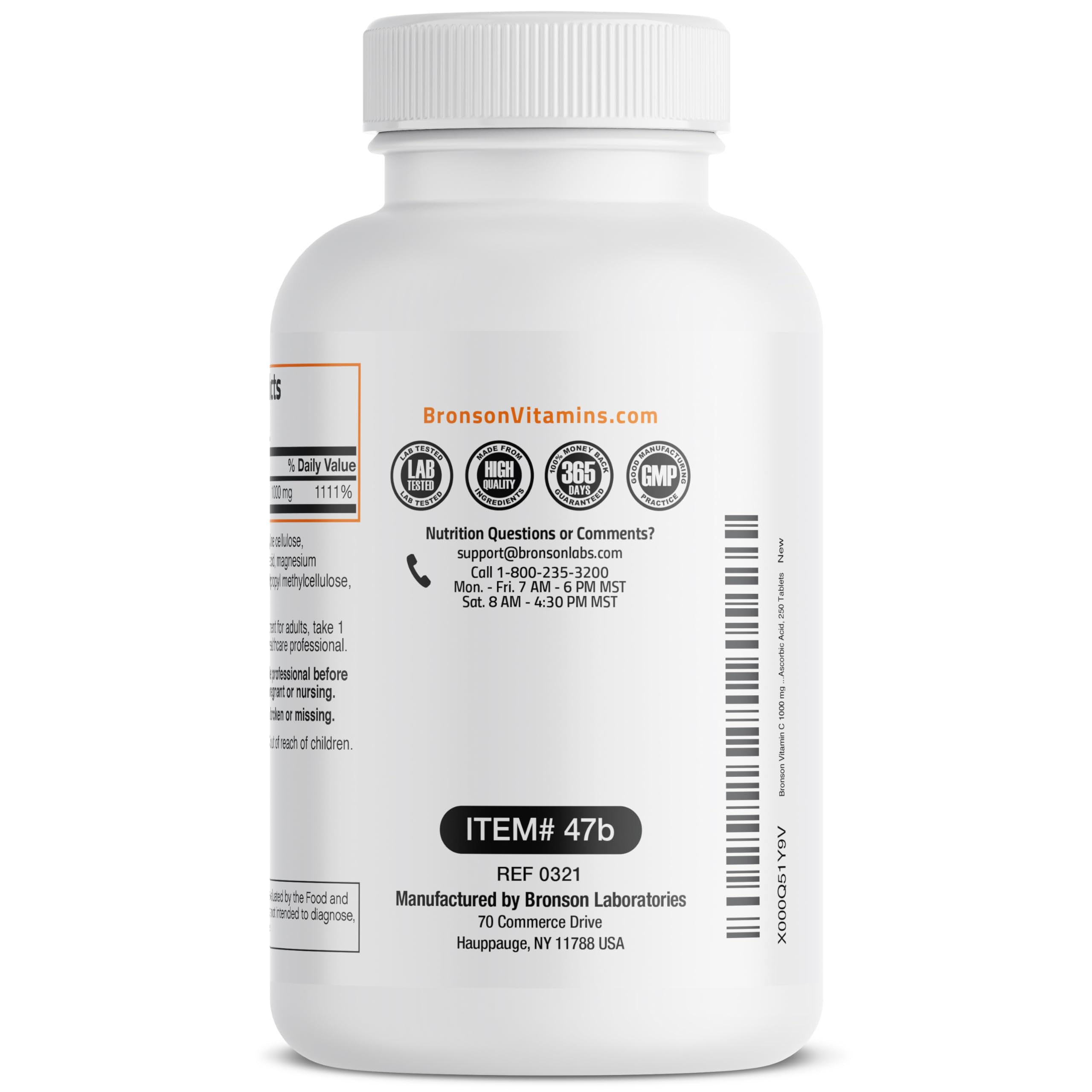 Non-GMO ascorbic acid symbol on Bronson packaging