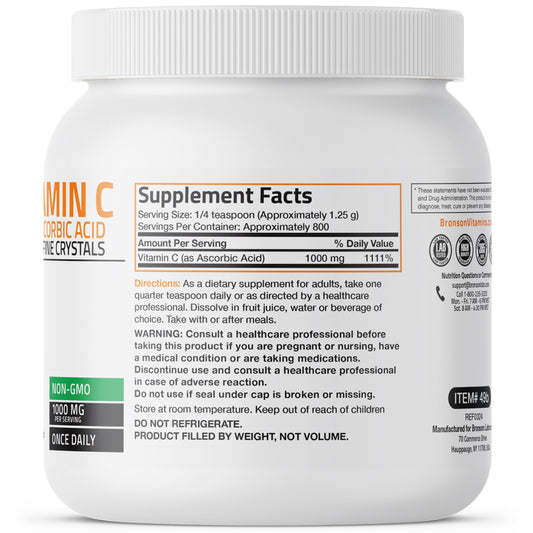 Bronson Vitamin C Powder 1kg bottle label viewed