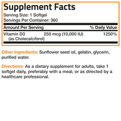 Supplement facts panel of Bronson Vitamin D3 bottle