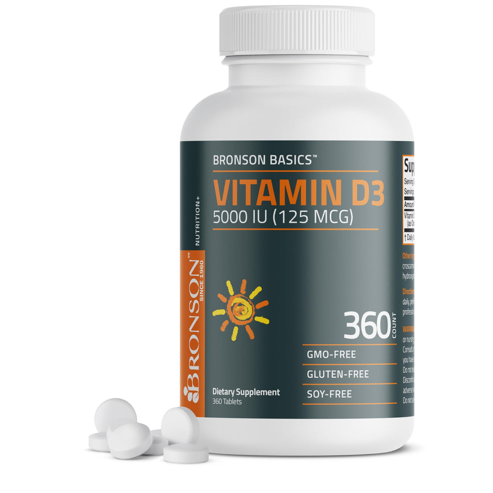Label for Bronson Vitamin D3 5000 IU 1-year supply