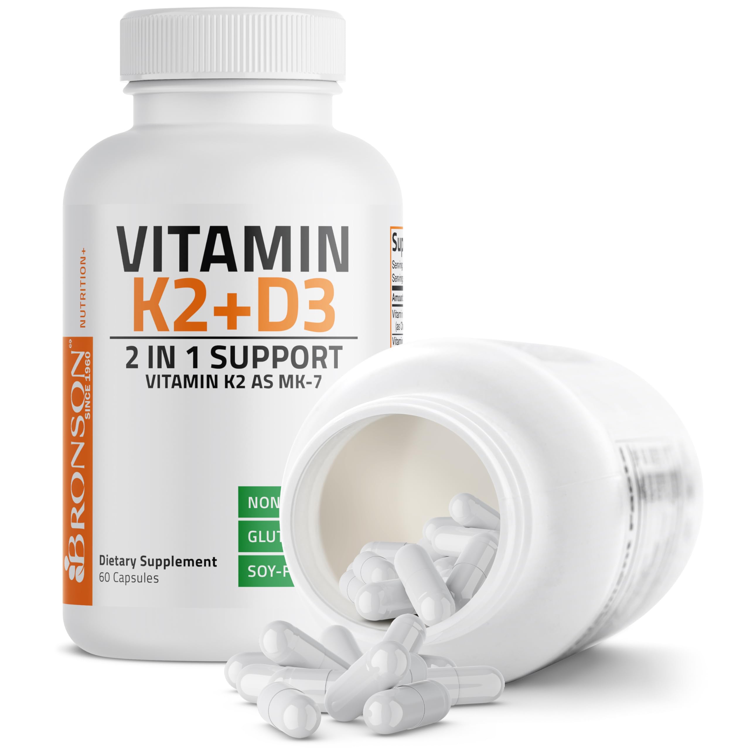 Non-GMO, gluten-free, soy-free Bronson supplements label