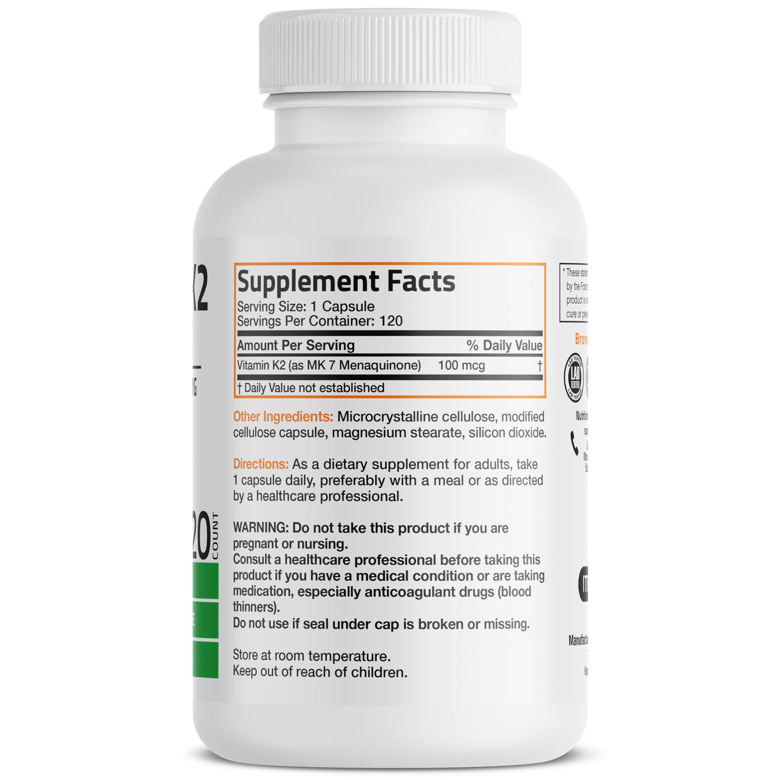 Bronson Vitamin K2 MK-7 product shot with bottle and label