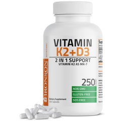 Bronson Vitamin K2 MK-7 with D3 bottle – 250 capsules