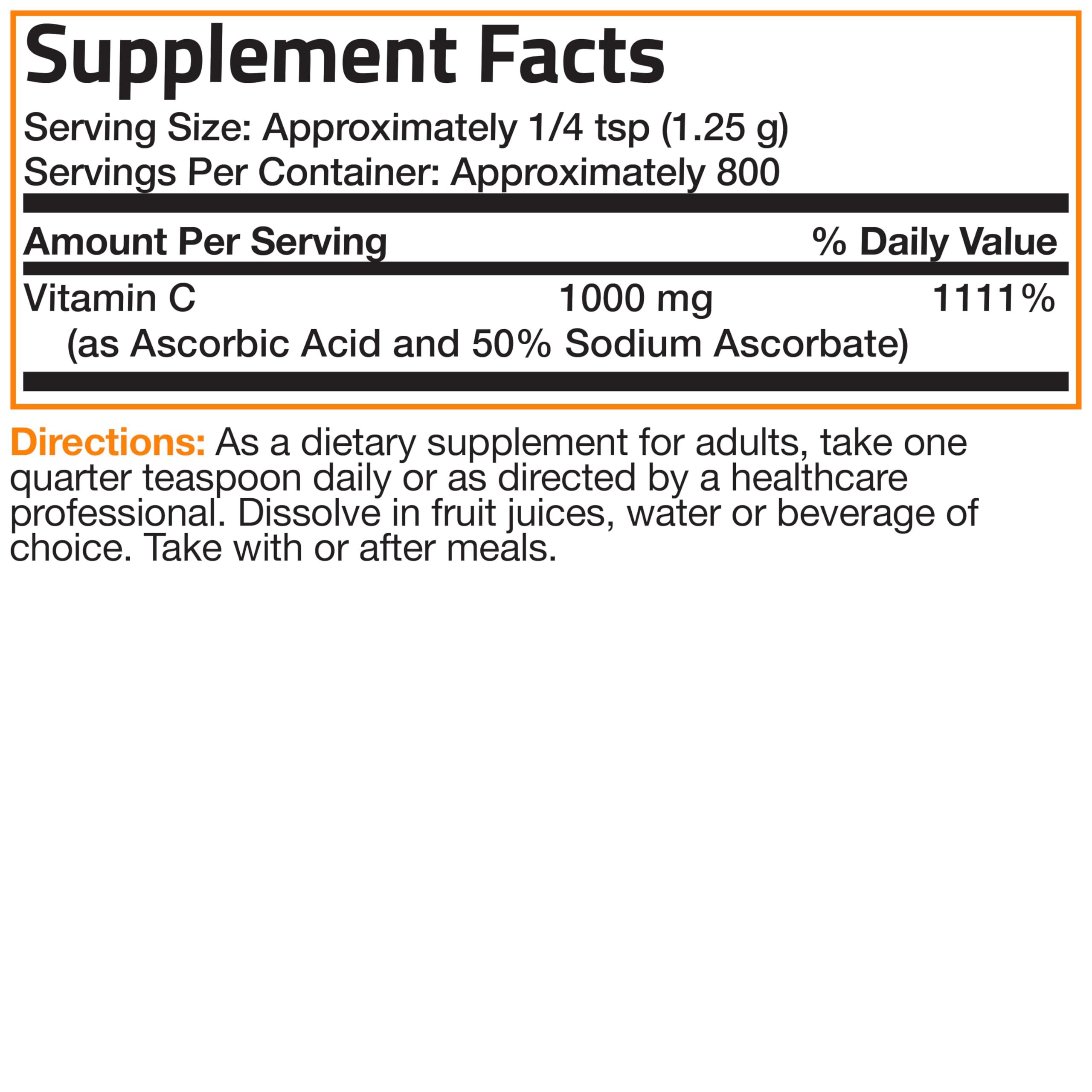 Ingredients label for Bronson Buffered Vitamin C Powder