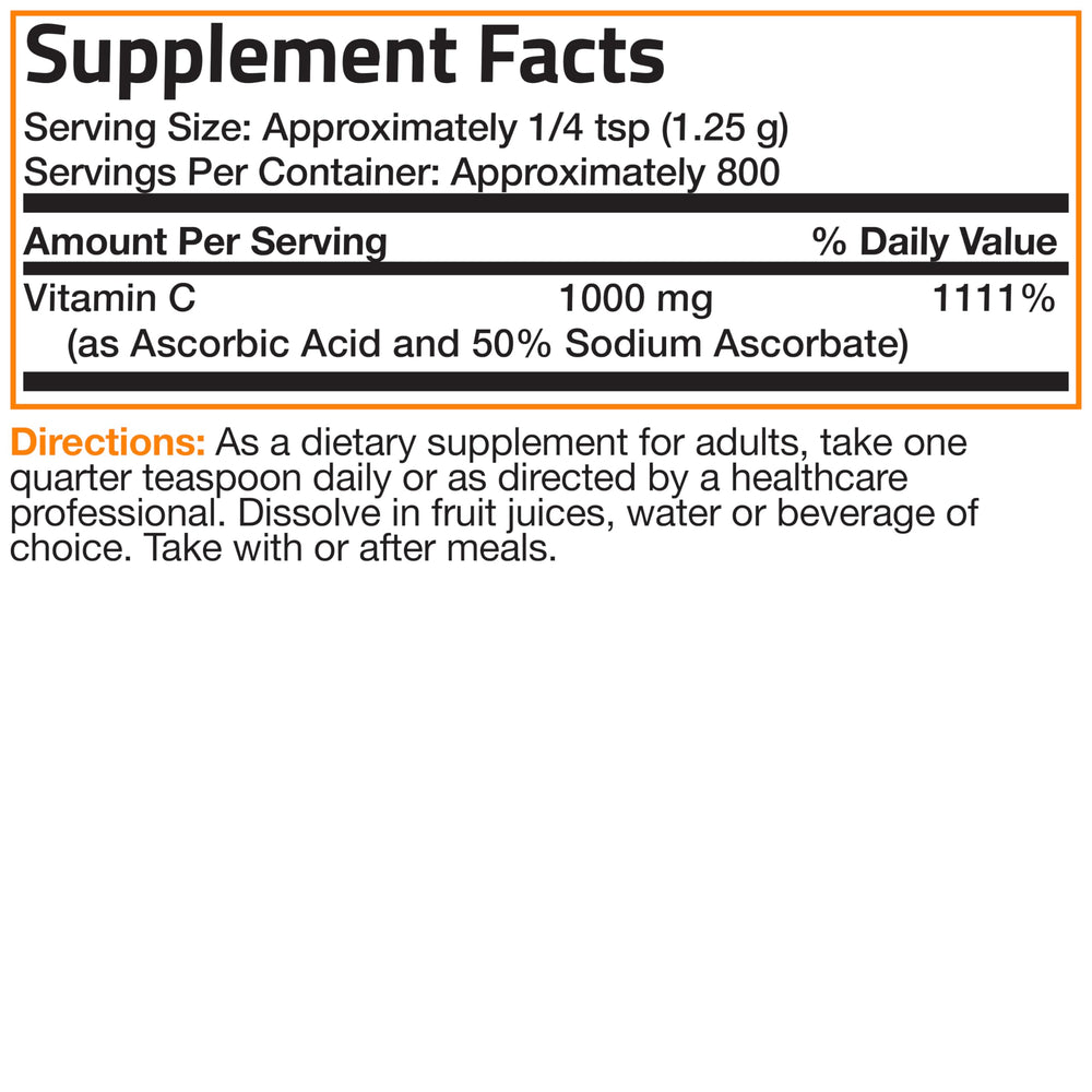 Ingredients label for Bronson Buffered Vitamin C Powder