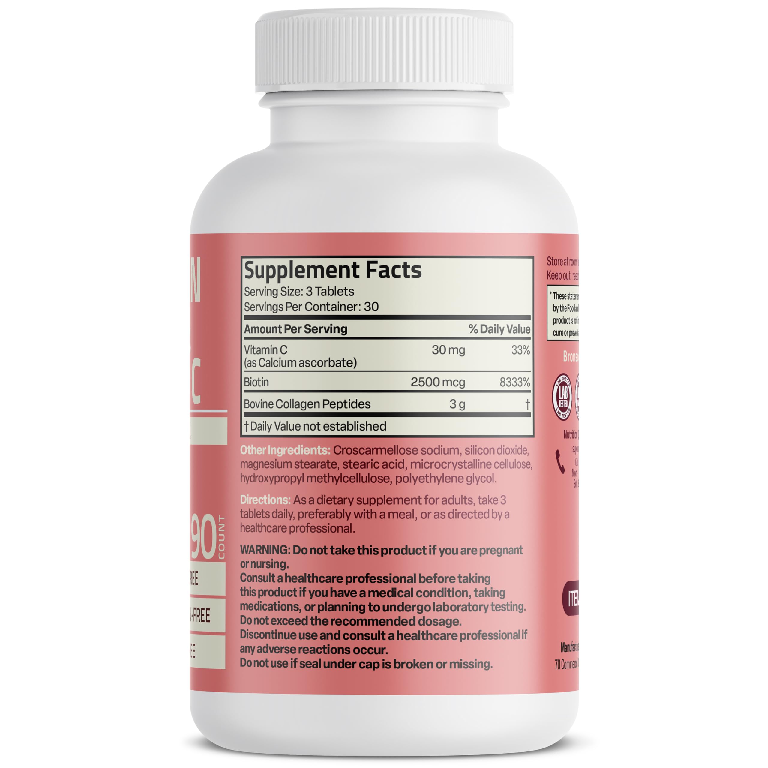 Nutrition and ingredients label of Bronson Collagen Peptides