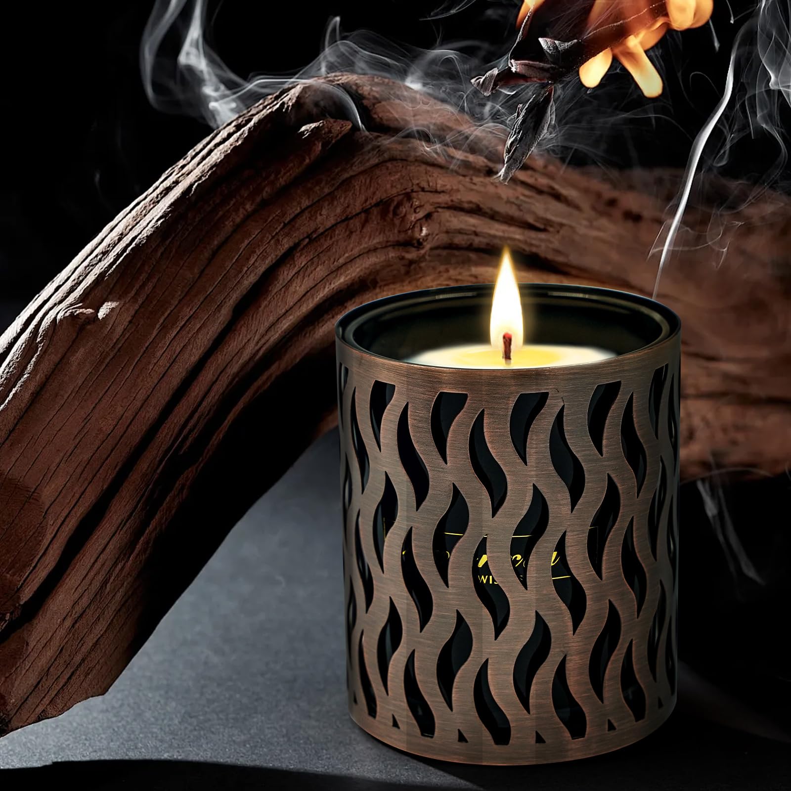 Exquisite bronze-black candle holders close-up