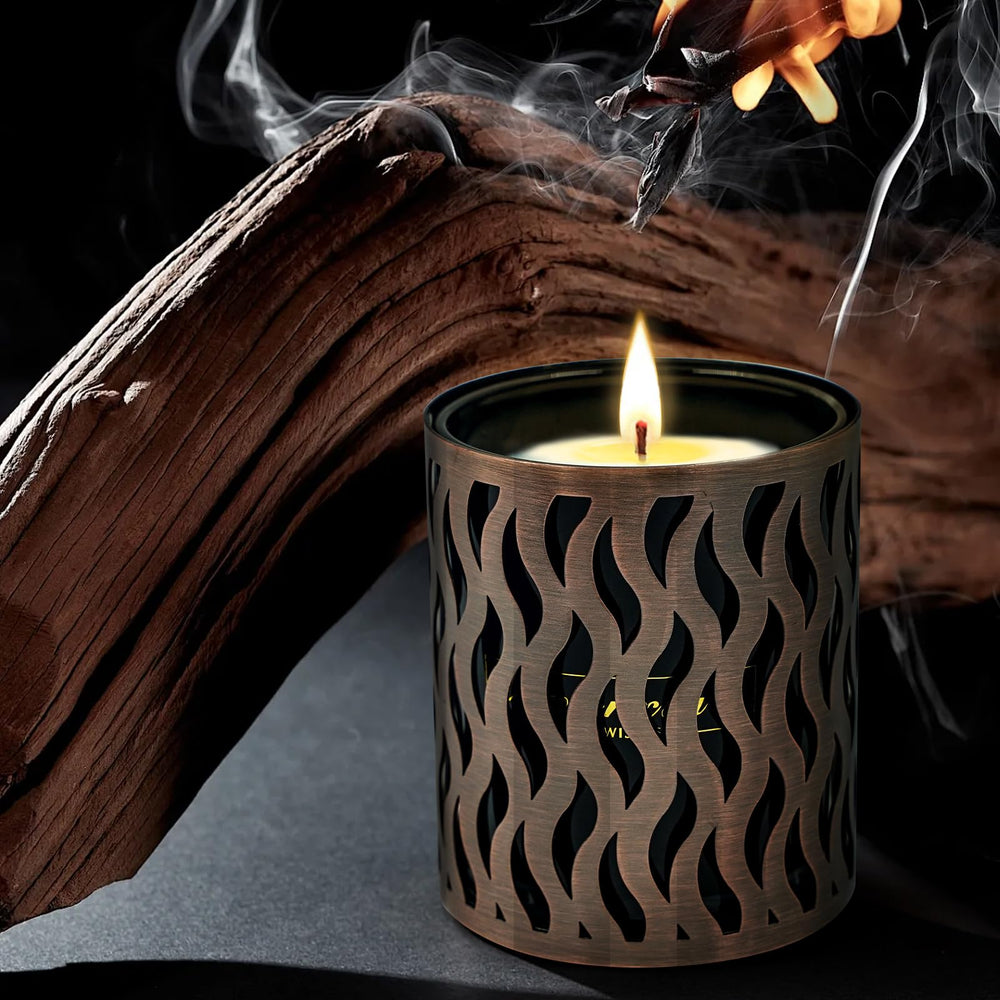 Exquisite bronze-black candle holders close-up