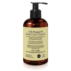 USA-made Brookethorne Naturals Calm Massage Oil branding