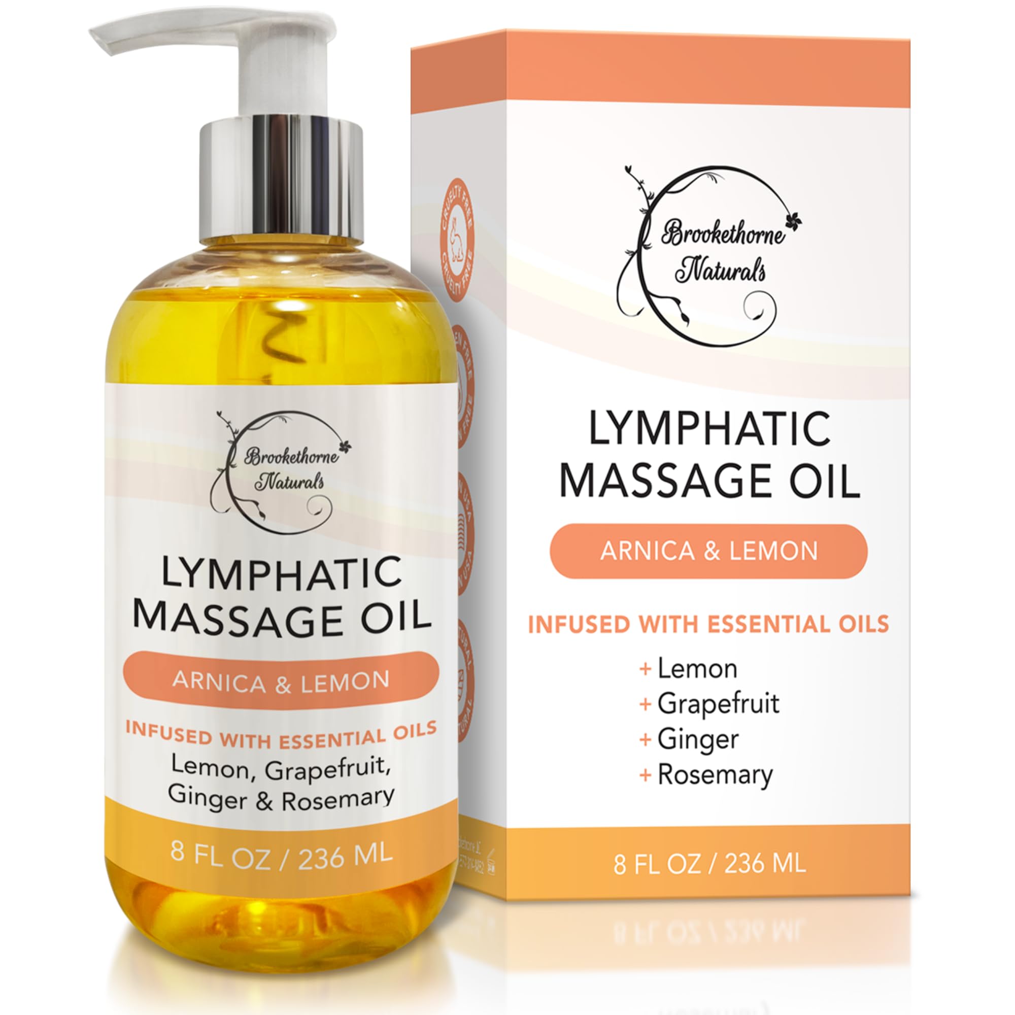 Brookethorne Naturals Lymphatic Massage Oil 8oz bottle