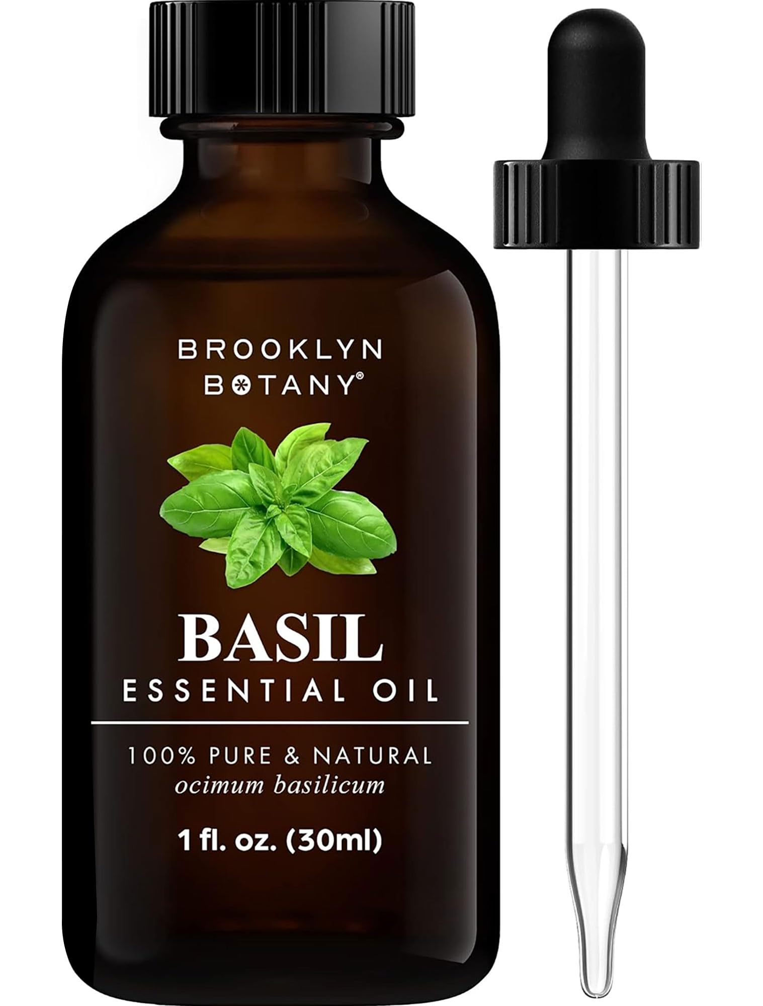 Brooklyn Botany Basil Essential Oil bottle - 1 oz amber glass