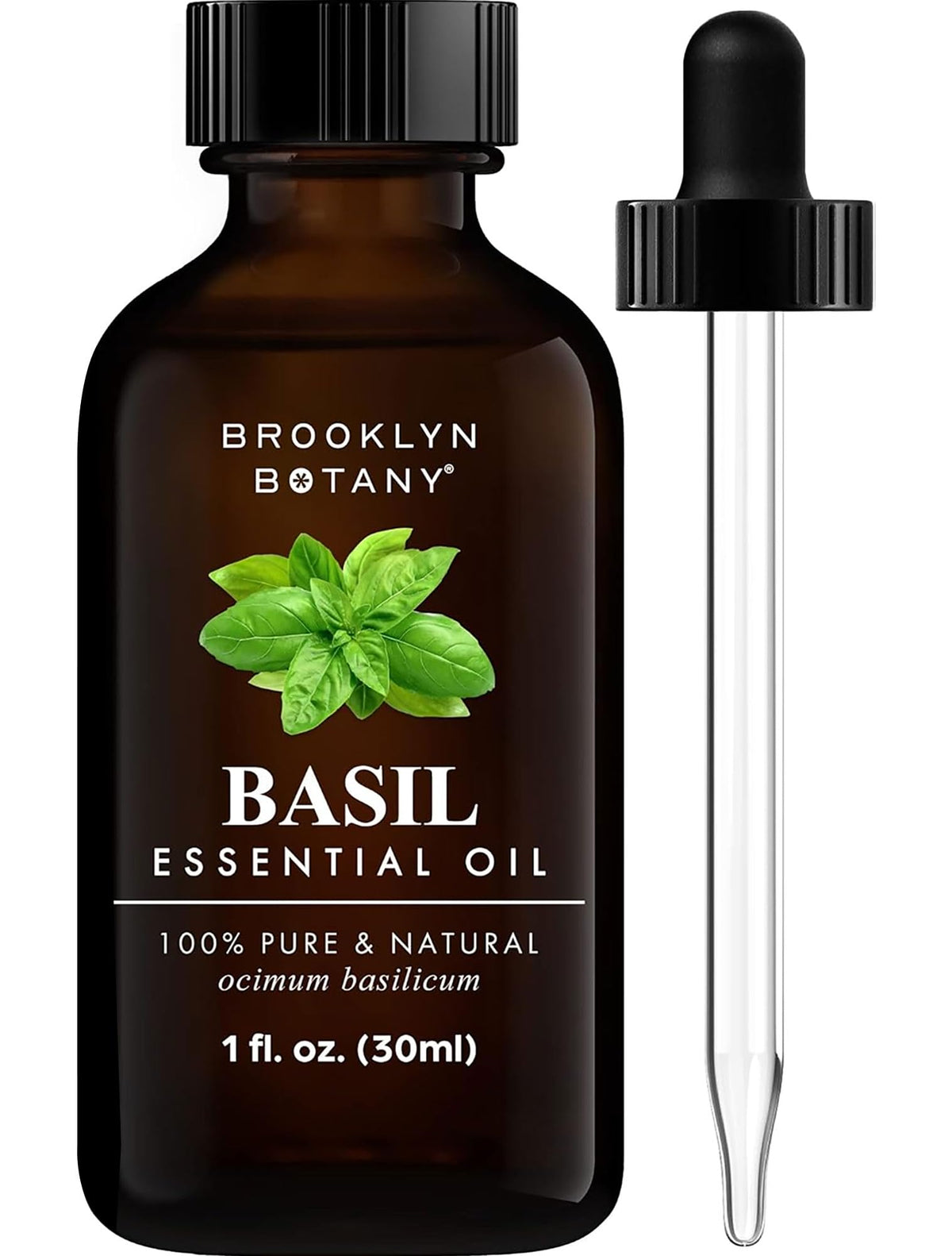 Brooklyn Botany Basil Essential Oil bottle - 1 oz amber glass