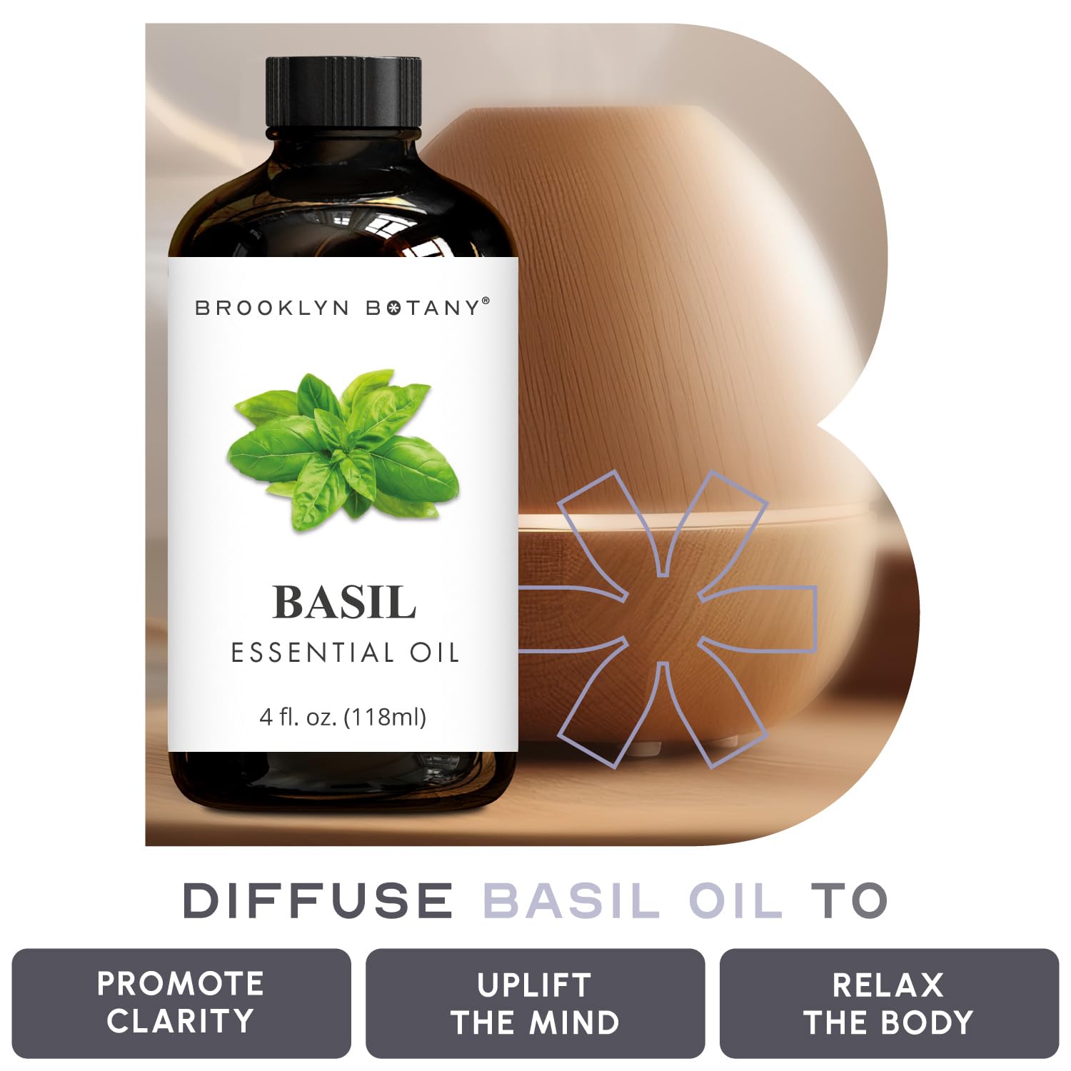 Lab-tested potency label for Basil essential oil