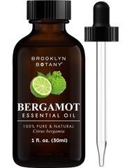 Brooklyn Botany Bergamot Essential Oil in amber glass bottle with dropper
