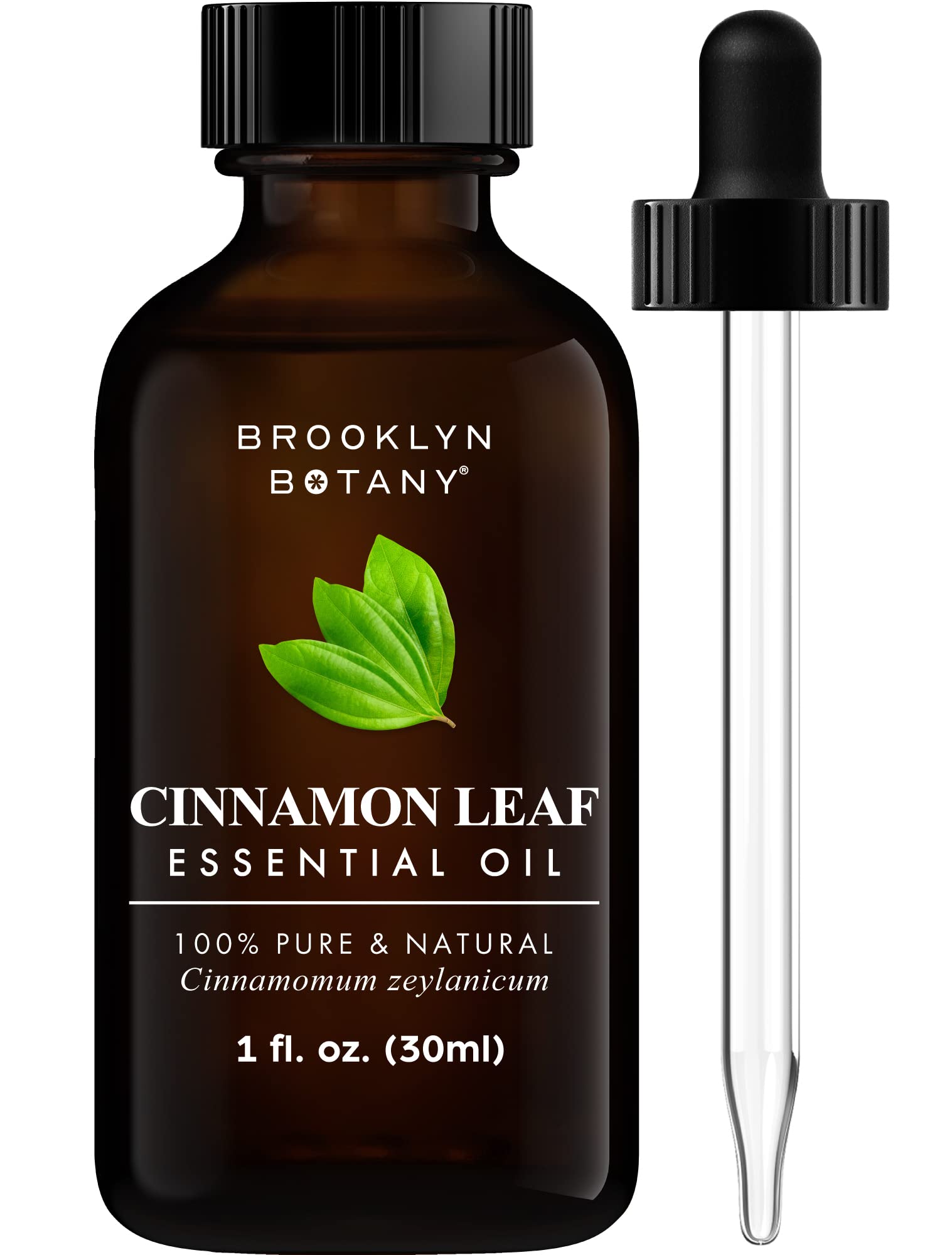 Brooklyn Botany Cinnamon Leaf Essential Oil bottle with dropper, 1 oz