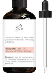 Amber glass dropper bottle of cinnamon essential oil